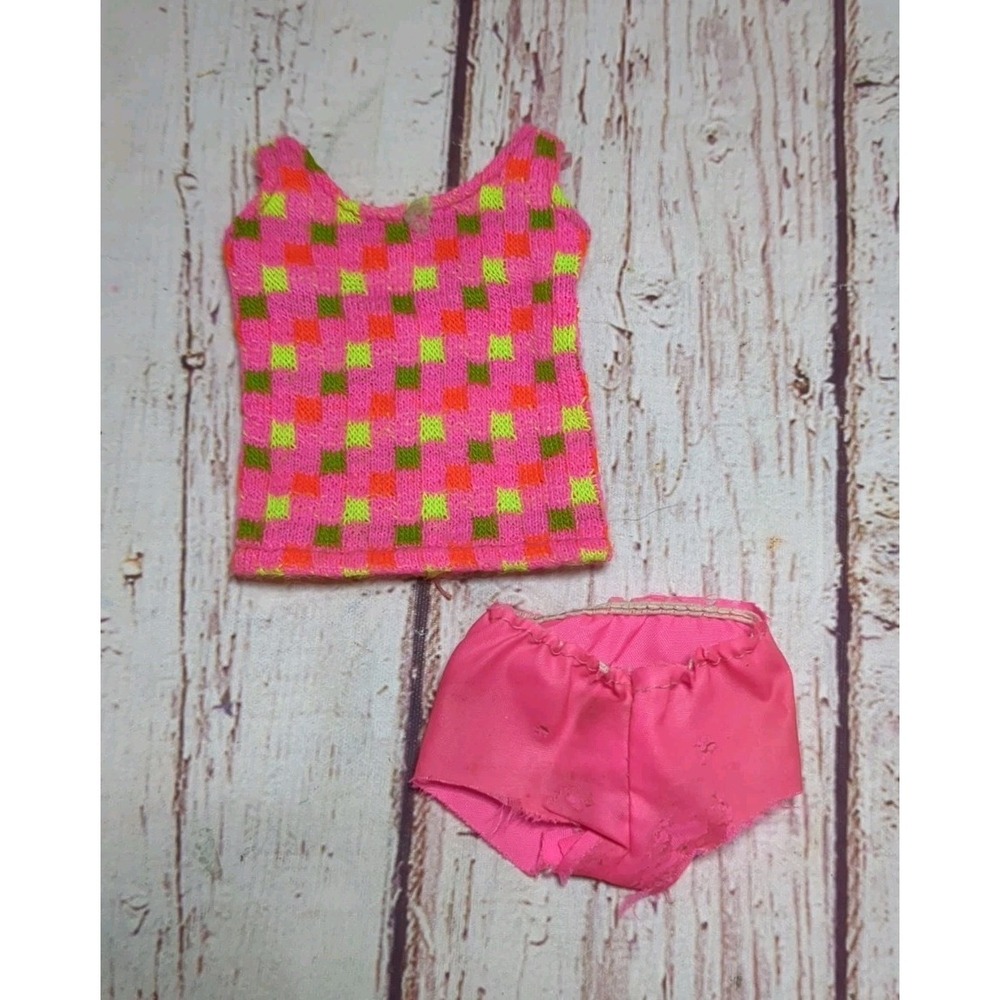 Vintage Barbie‎ Pink/Green Knit Swimsuit Top & Shorts #1160